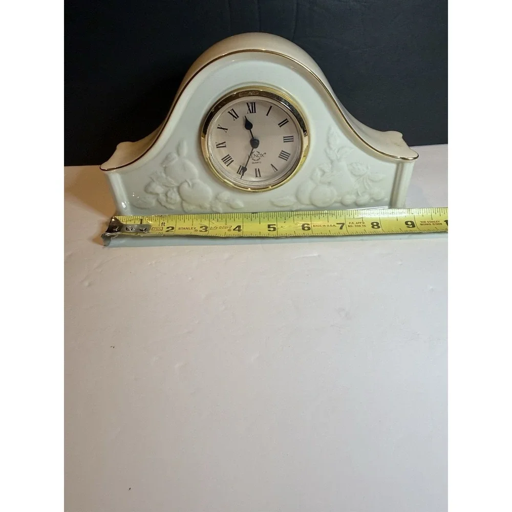 Vintage Lenox Fruits of Life Mantel Clock Fine Ivory China Quartz Gold Trim 1993